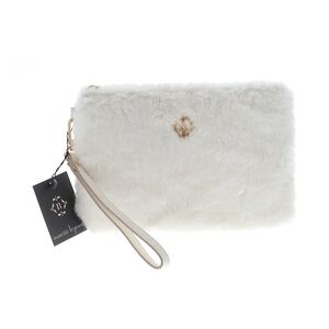 Nanette Lepore Betsy Porcelain Faux Fur with gold emblem Wristlet